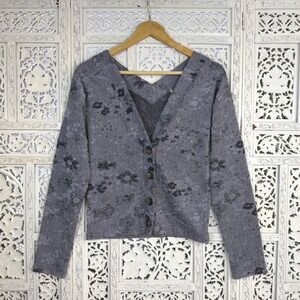 Free People‎ Gray Caroline Button Up Cardigan Sz M Grunge Textured Indie Vamp